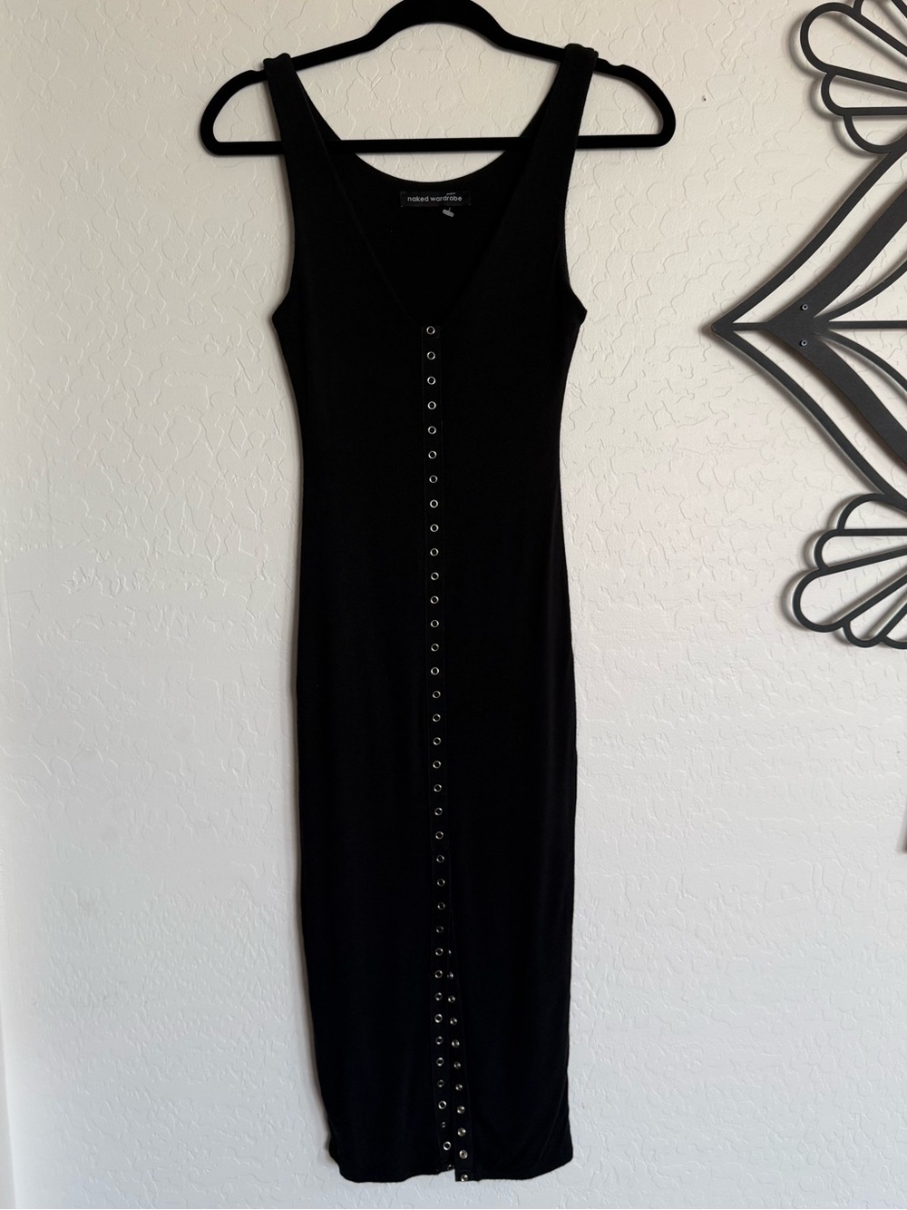 NAKED WARDROBE Snap Button Front Midi Tank Dress Black S Small